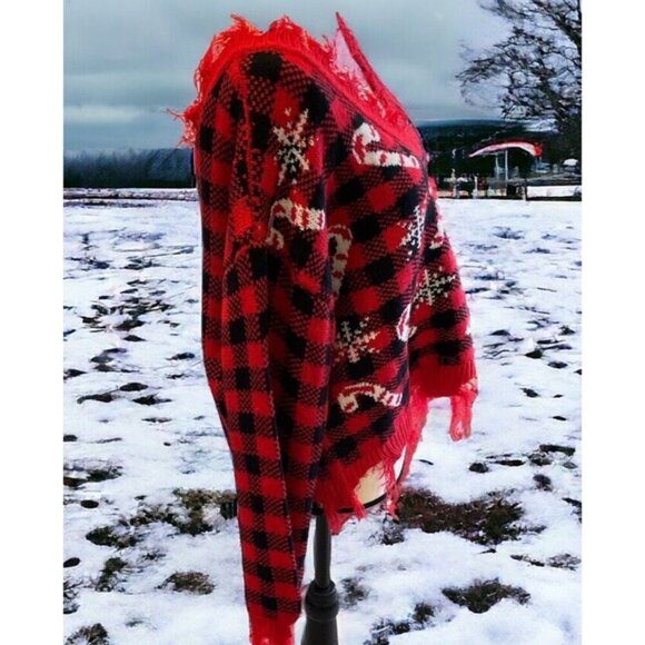 Derek Heart Distressed Cropped V Neck Sweater Junior Size L Plaid Candy Cane - Picture 13 of 16